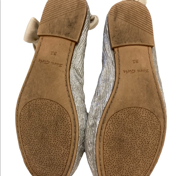 Zara Girls Lace up Ballet Flats Metallic Silver Sz. 31EU - Picture 2 of 4